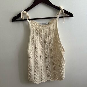 Cream Knit Tie-Shoulder Tank